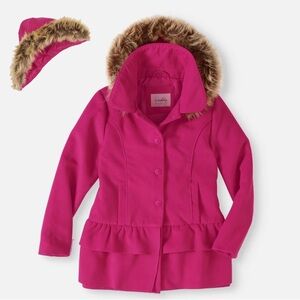 Sebby Girls Pink Size 5 Snap Heavy Faux Wool Coat Detachable Fur Hood
